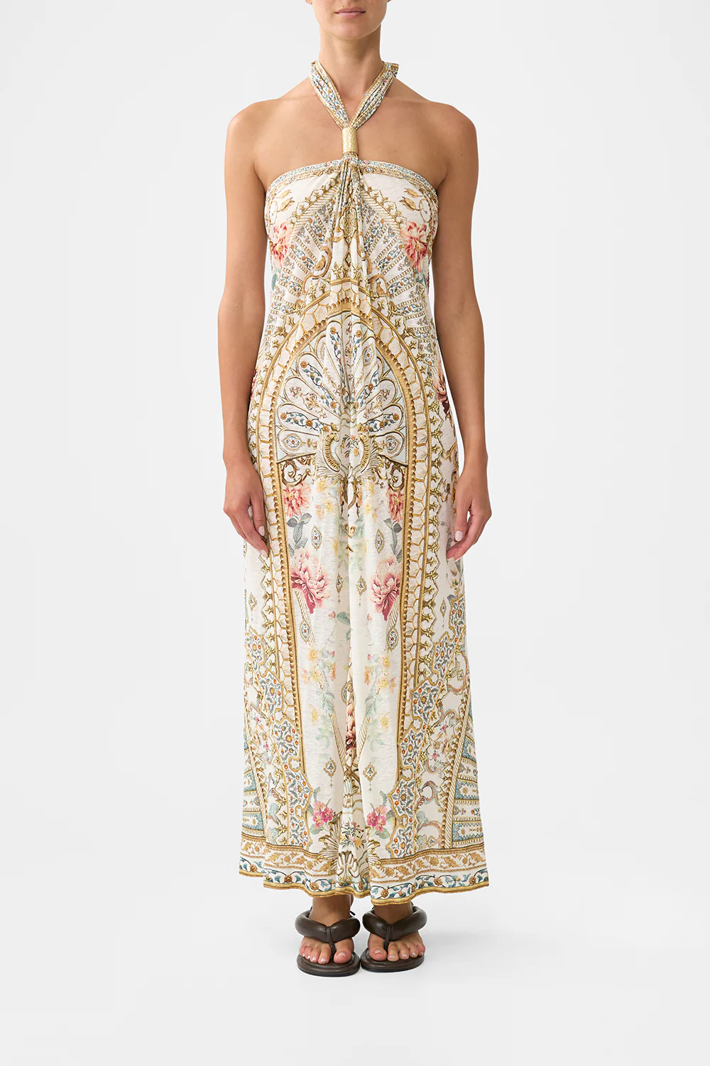 LONG DRAPED LINEN JERSEY HALTER DRESS OTTOMAN DYNASTY
