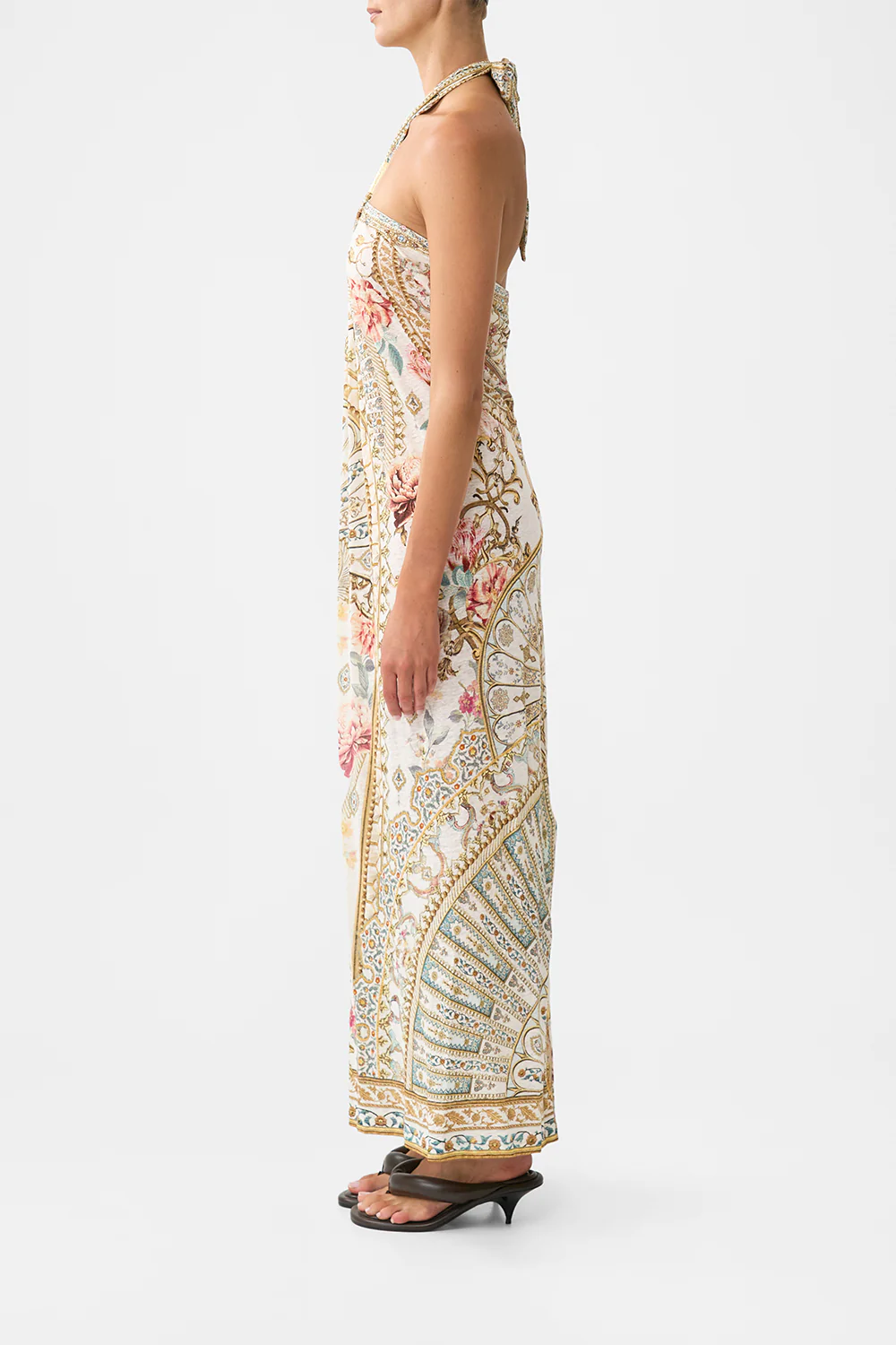 LONG DRAPED LINEN JERSEY HALTER DRESS OTTOMAN DYNASTY - Image 4