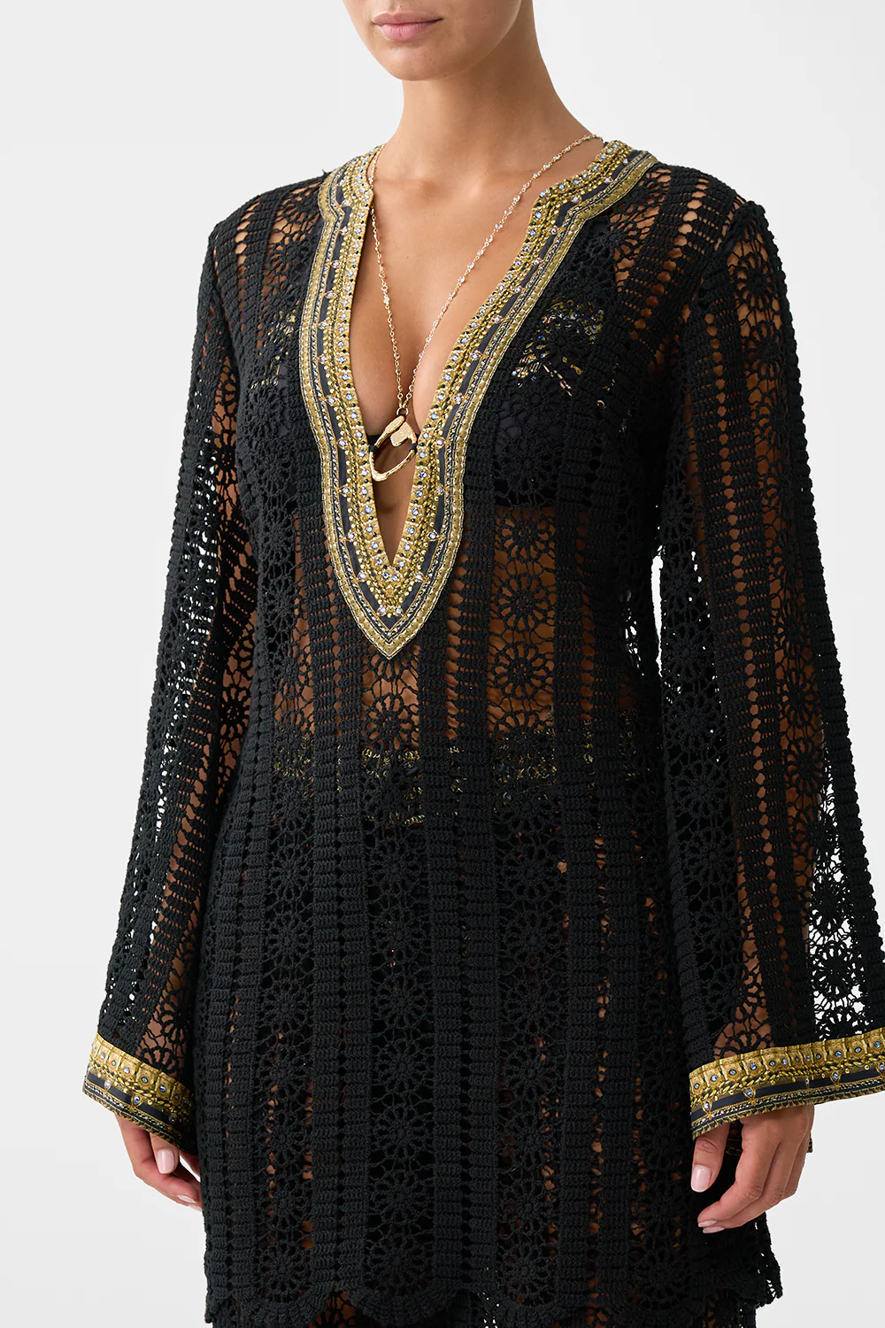 LACE DEEP V NECK HARDWARE SHORT DRESS SONG OF THE SOLSTICE - Image 5