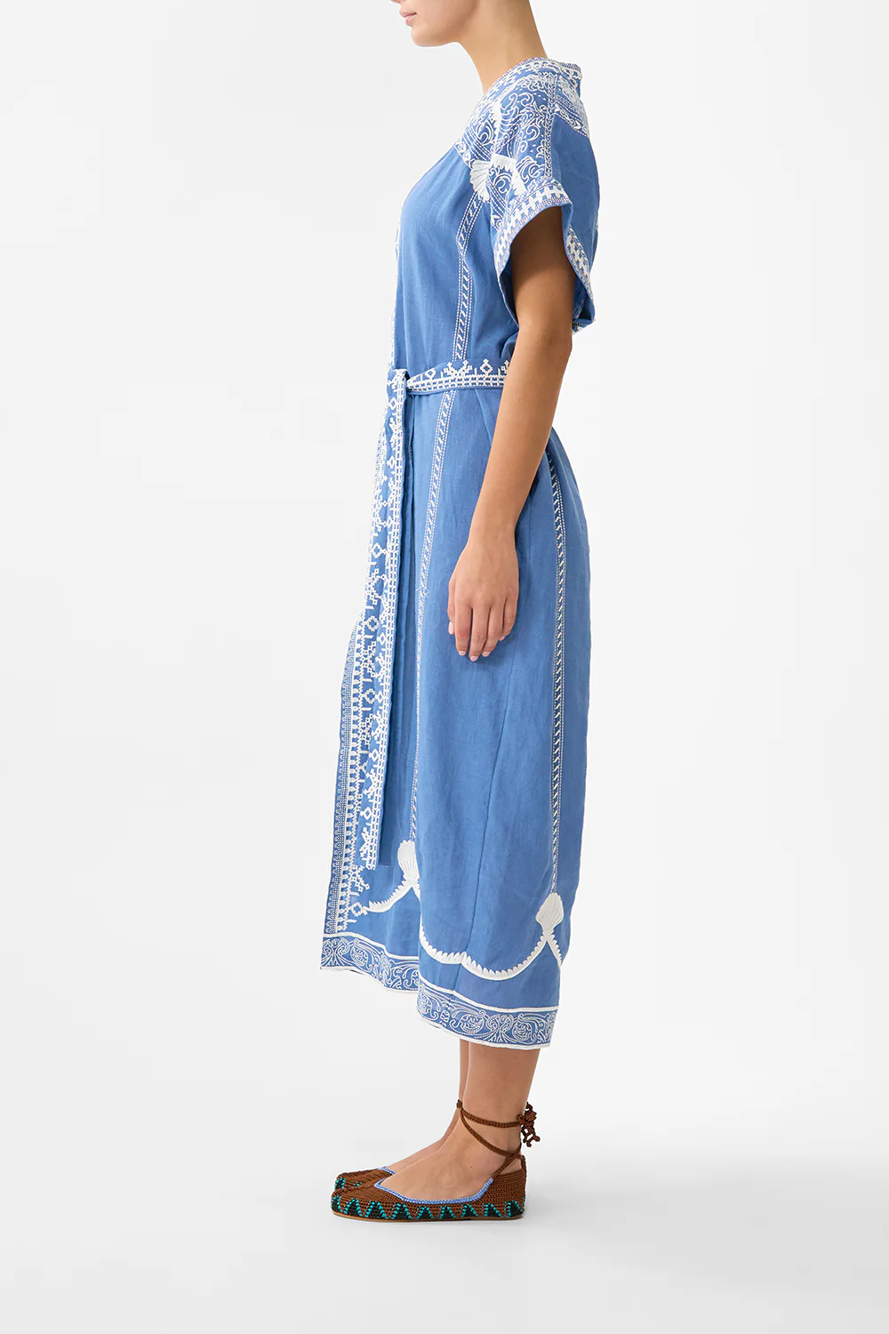 SHORT SLEEVE KAFTAN WITH TIE WAIST DE NADA GRANADA - Image 4