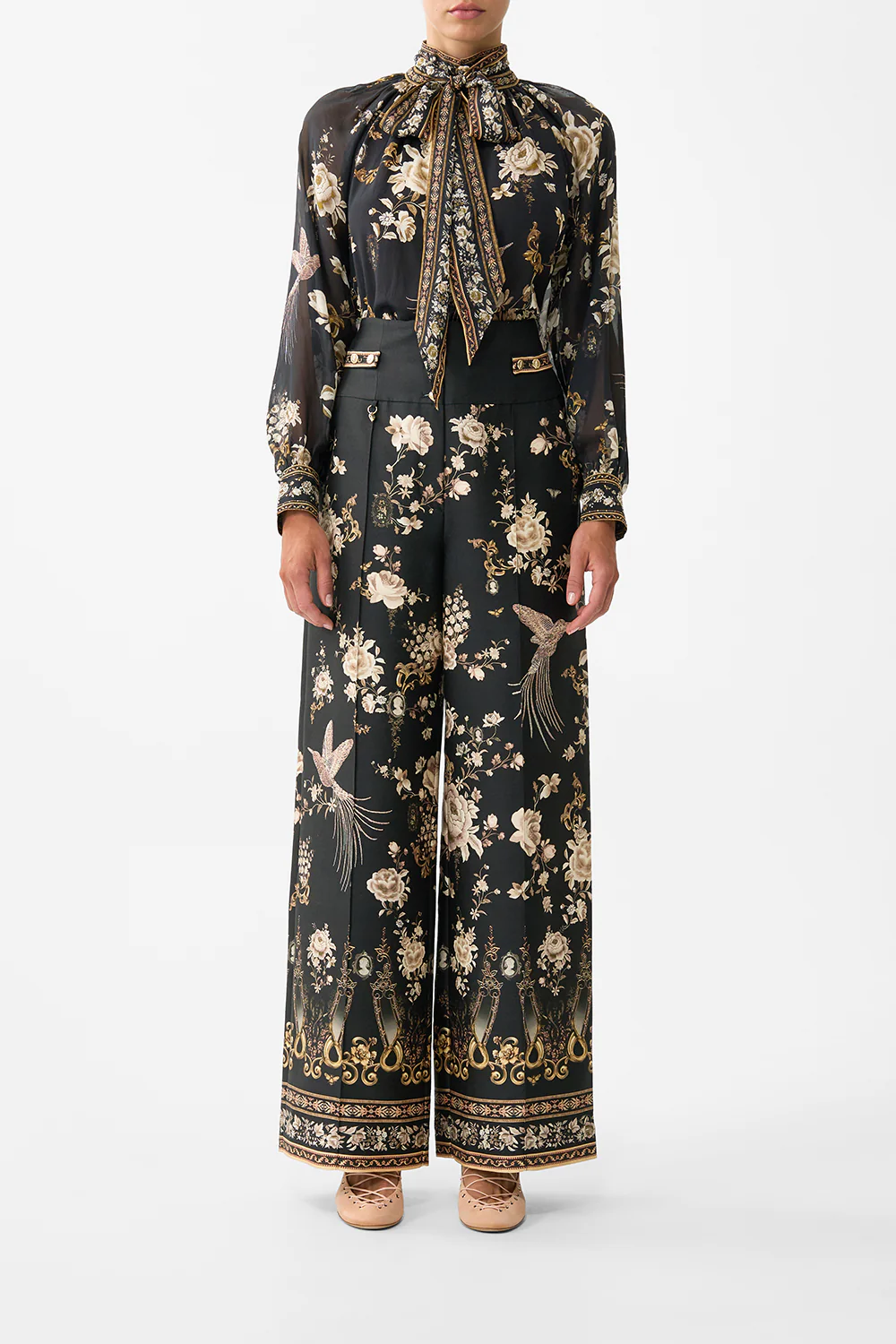 DETACHABLE PUSSY BOW RAGLAN BLOUSE FLAMENCO FOLKLORE