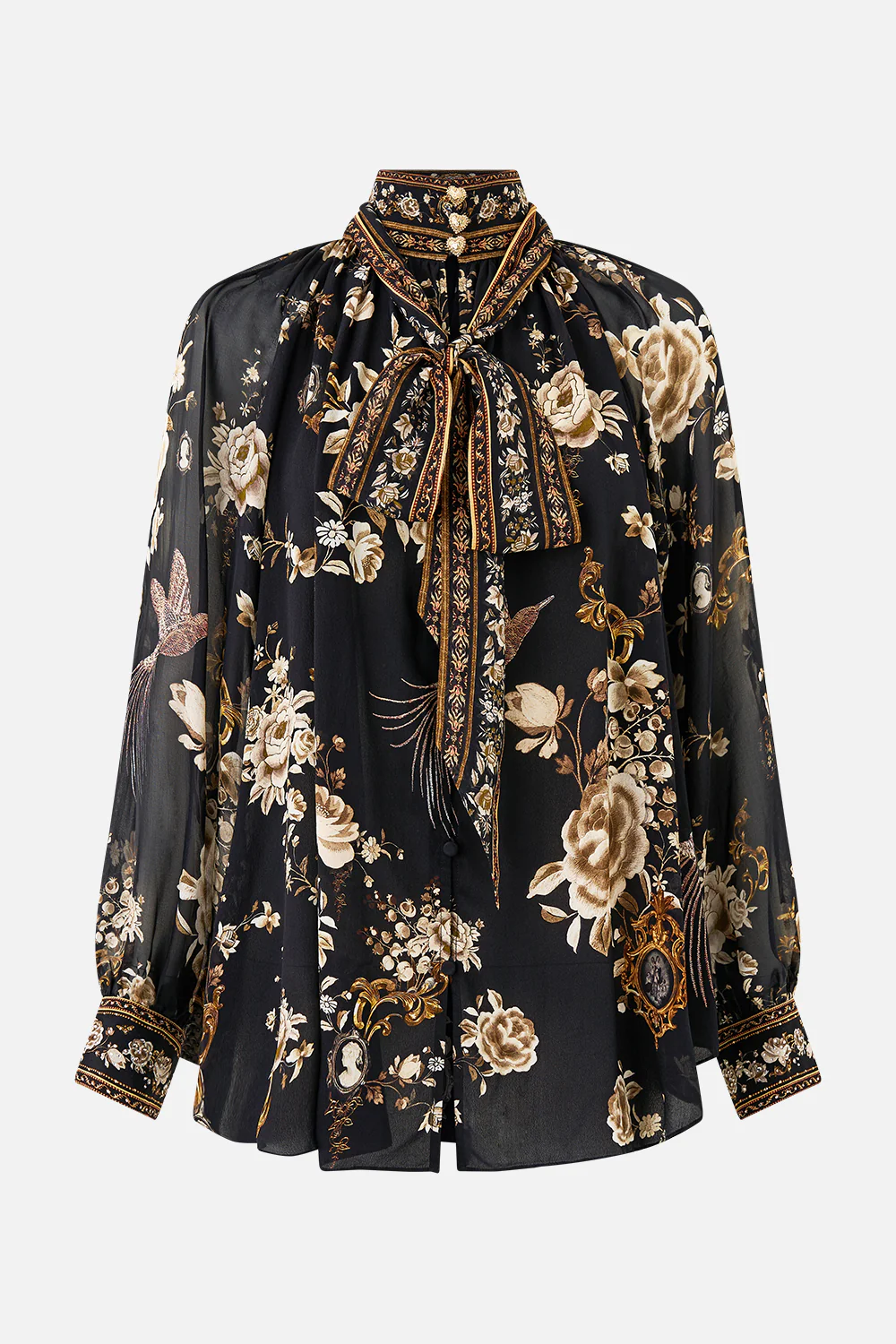 DETACHABLE PUSSY BOW RAGLAN BLOUSE FLAMENCO FOLKLORE - Image 3