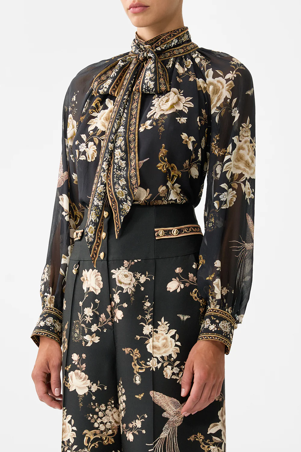 DETACHABLE PUSSY BOW RAGLAN BLOUSE FLAMENCO FOLKLORE - Image 5