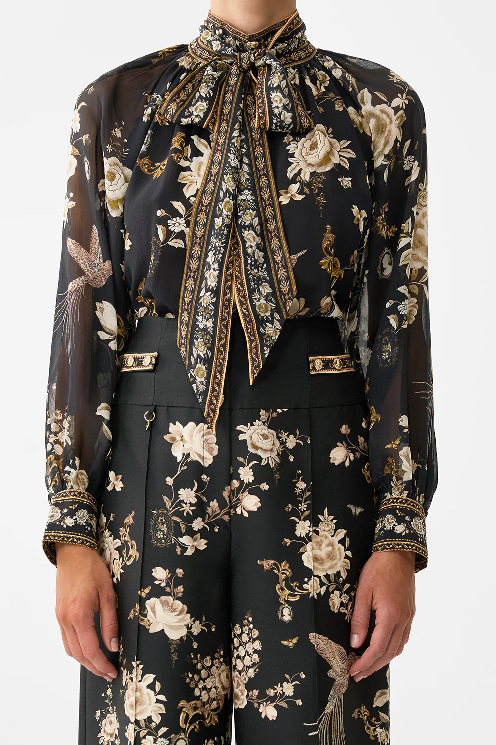 DETACHABLE PUSSY BOW RAGLAN BLOUSE FLAMENCO FOLKLORE - Image 6
