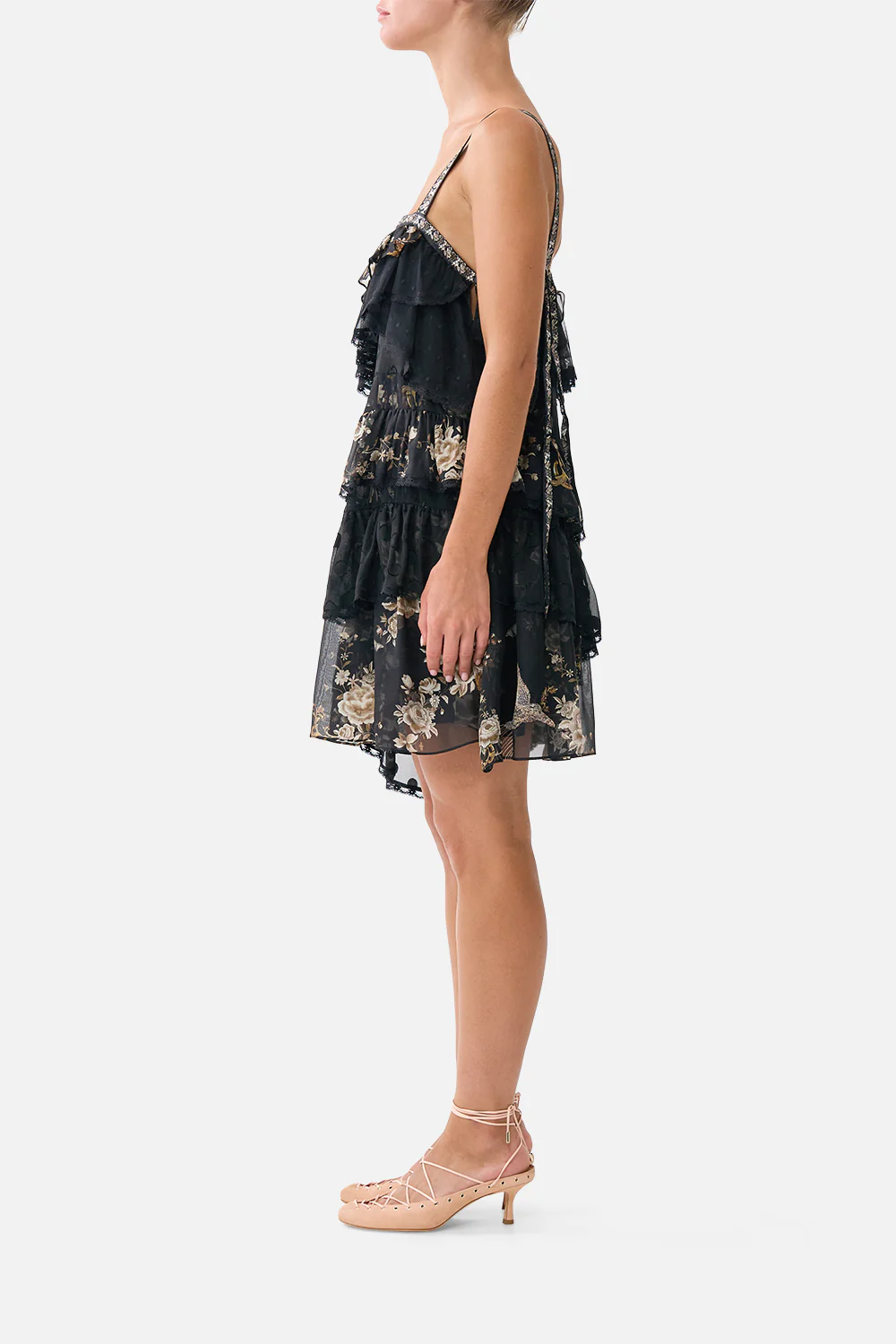ASYMMETRIC SPLICED LACE MINI DRESS FLAMENCO FOLKLORE - Image 4