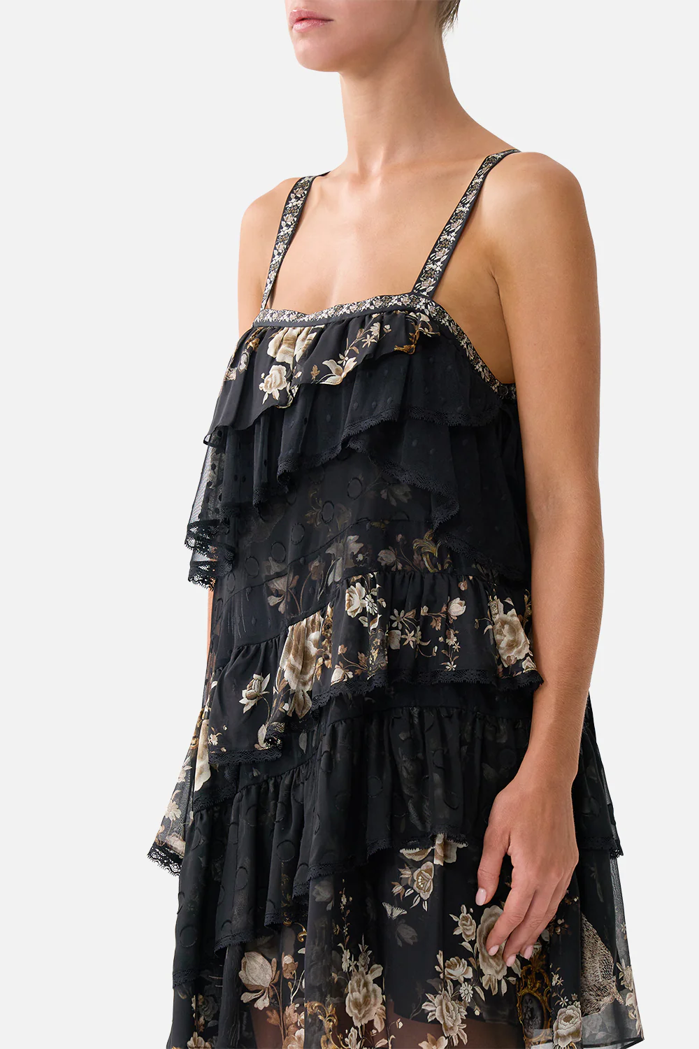 ASYMMETRIC SPLICED LACE MINI DRESS FLAMENCO FOLKLORE - Image 5