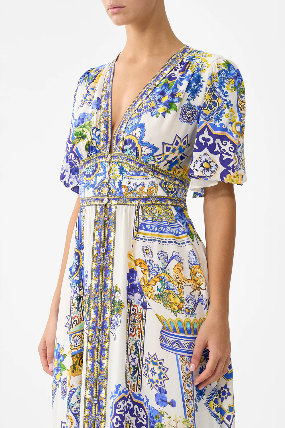 SHAPED WAISTBAND DRESS WITH FLUTTER SLEEVES ESPAÑA NIRVANA - Image 5