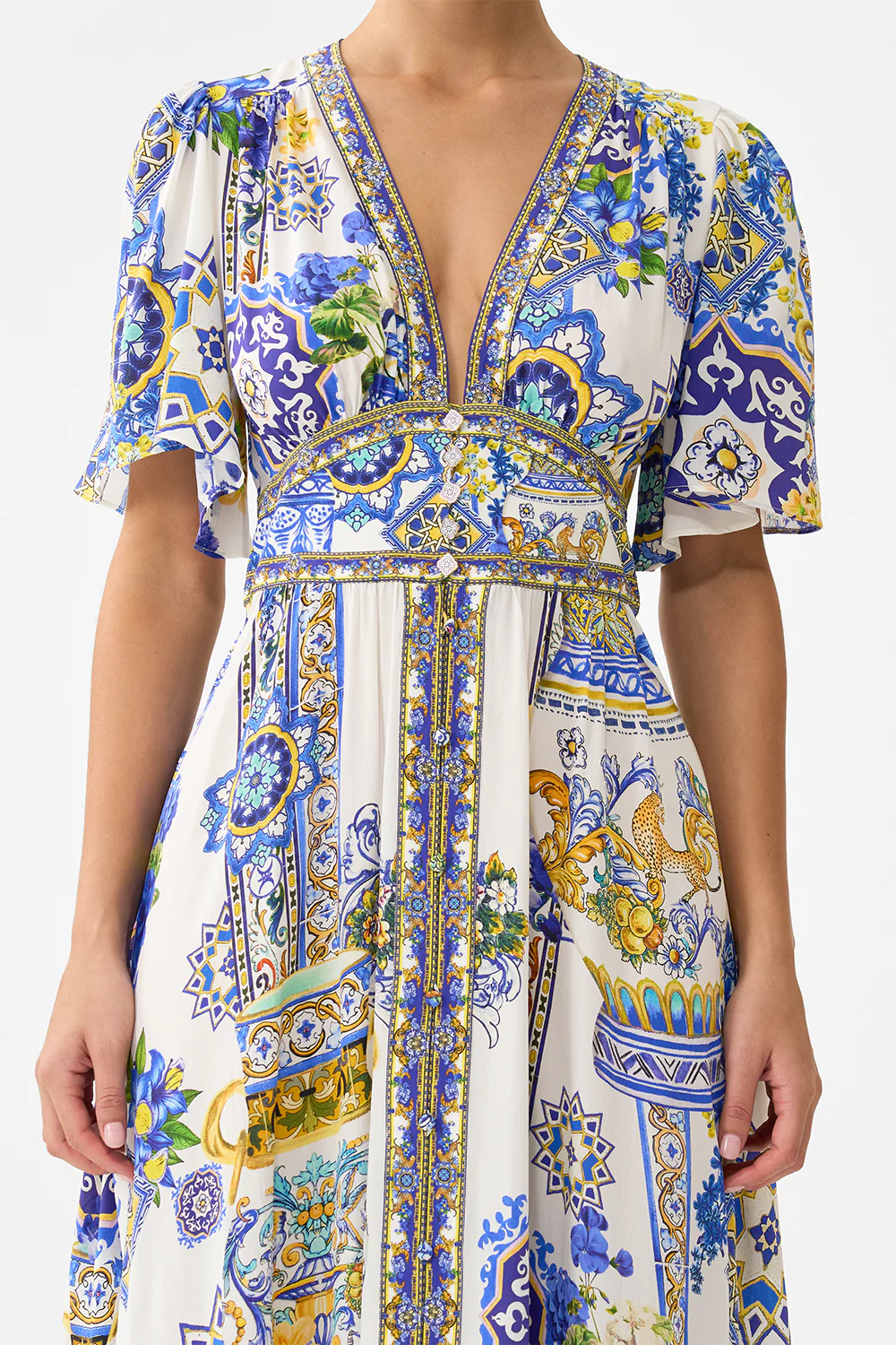 SHAPED WAISTBAND DRESS WITH FLUTTER SLEEVES ESPAÑA NIRVANA - Image 6