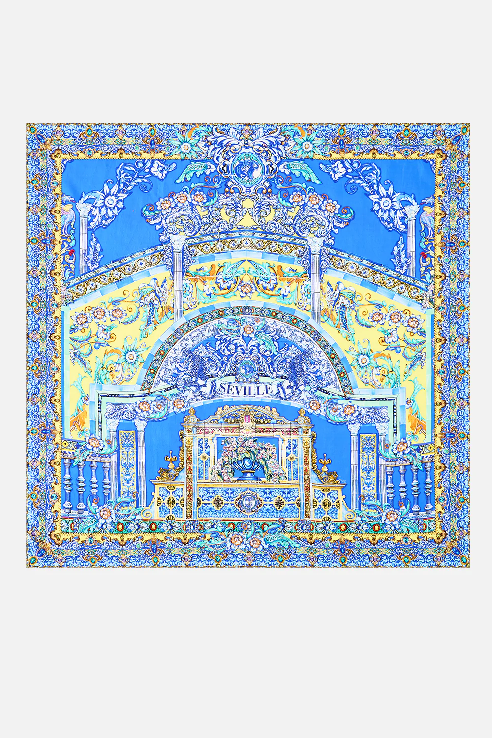 LARGE CRYSTALLED SILK SQUARE SCARF BENEATH THE ANDALUSIAN SUN - Image 2