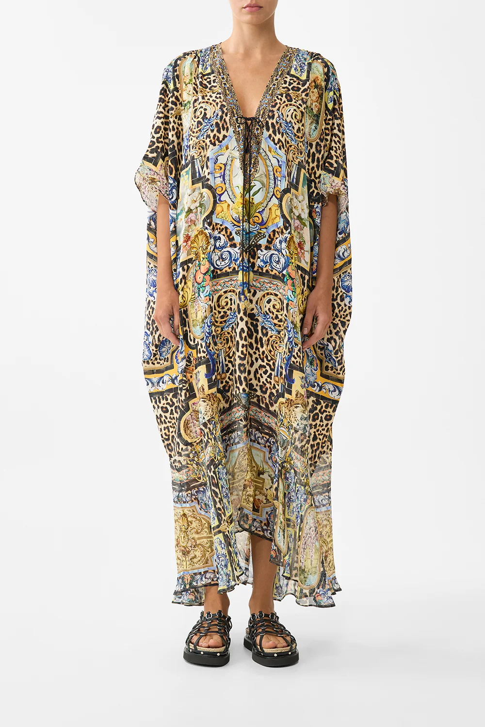 LACE UP KAFTAN WITH HEM RUFFLE SEVILLIAN STYLE