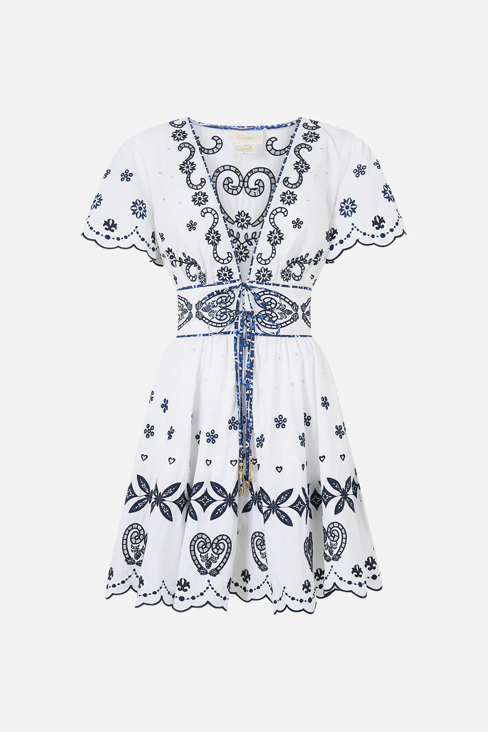 DEEP V MINI DRESS WITH TIES A TILED WONDERLAND - Image 3