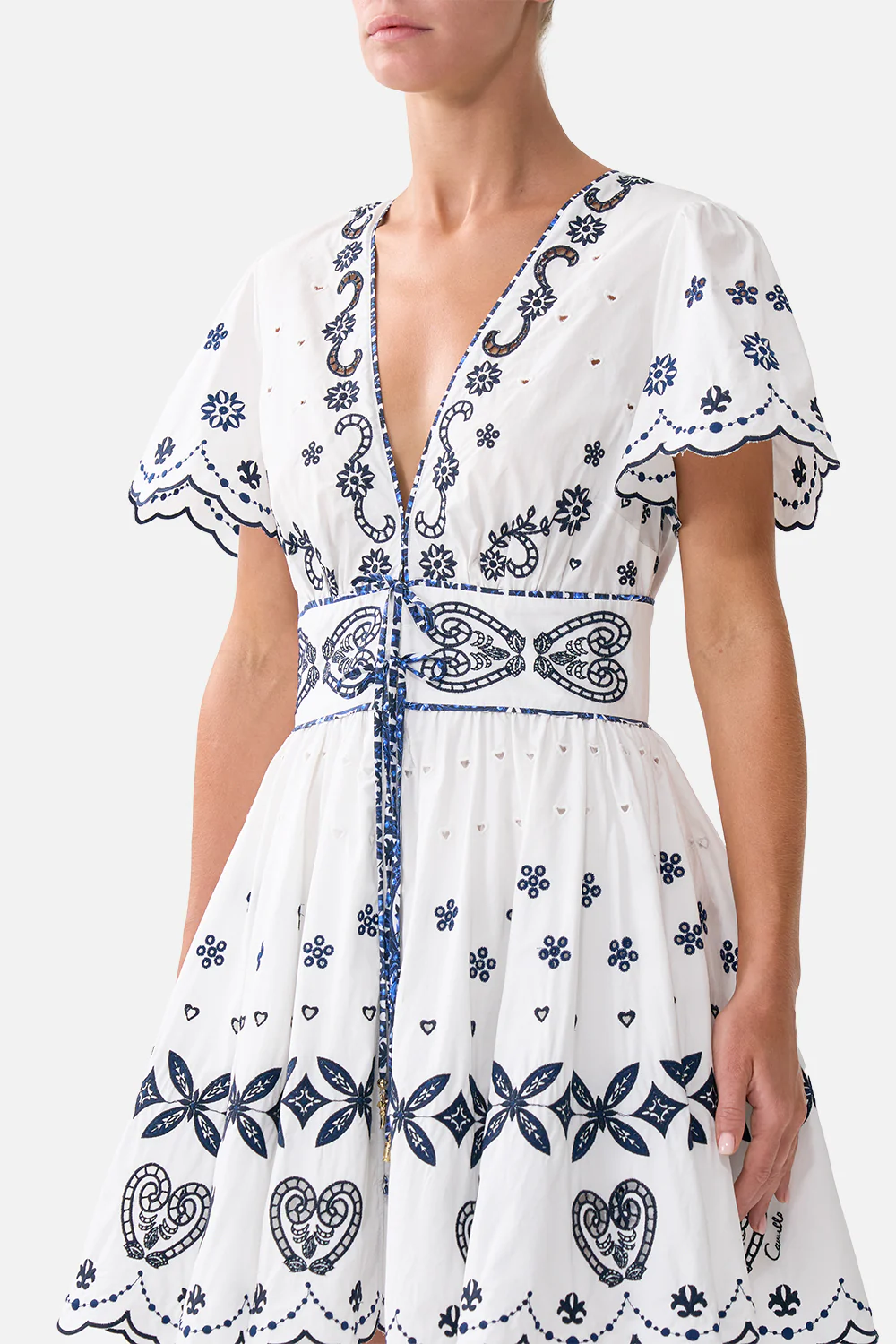 DEEP V MINI DRESS WITH TIES A TILED WONDERLAND - Image 5