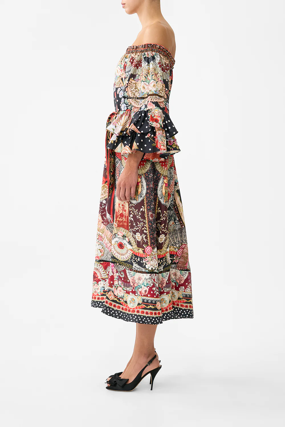 OFF SHOULDER MIDI DRESS WITH FRILL SLEEVE DAUGHTERS OF DUENDE - Image 4