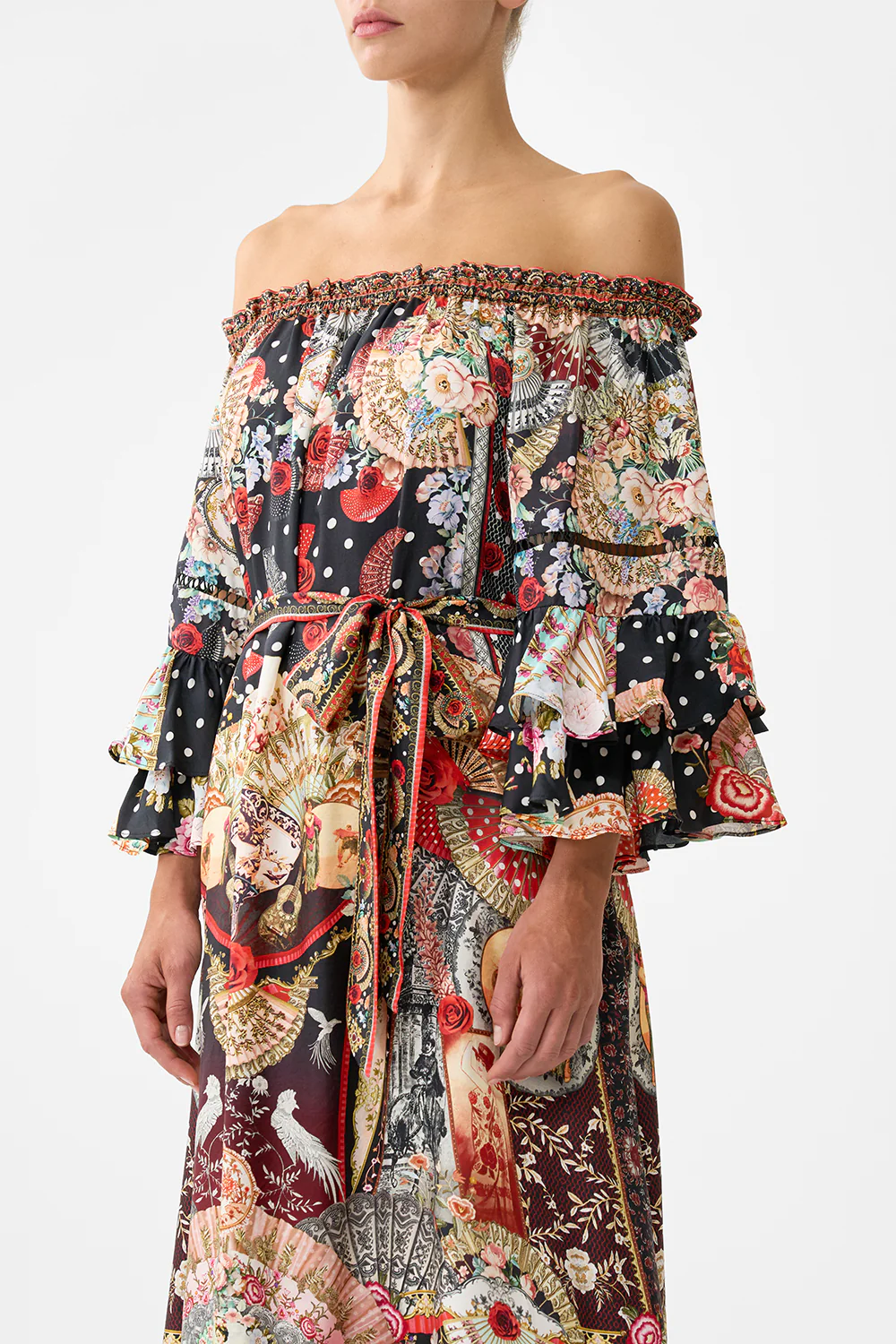 OFF SHOULDER MIDI DRESS WITH FRILL SLEEVE DAUGHTERS OF DUENDE - Image 5