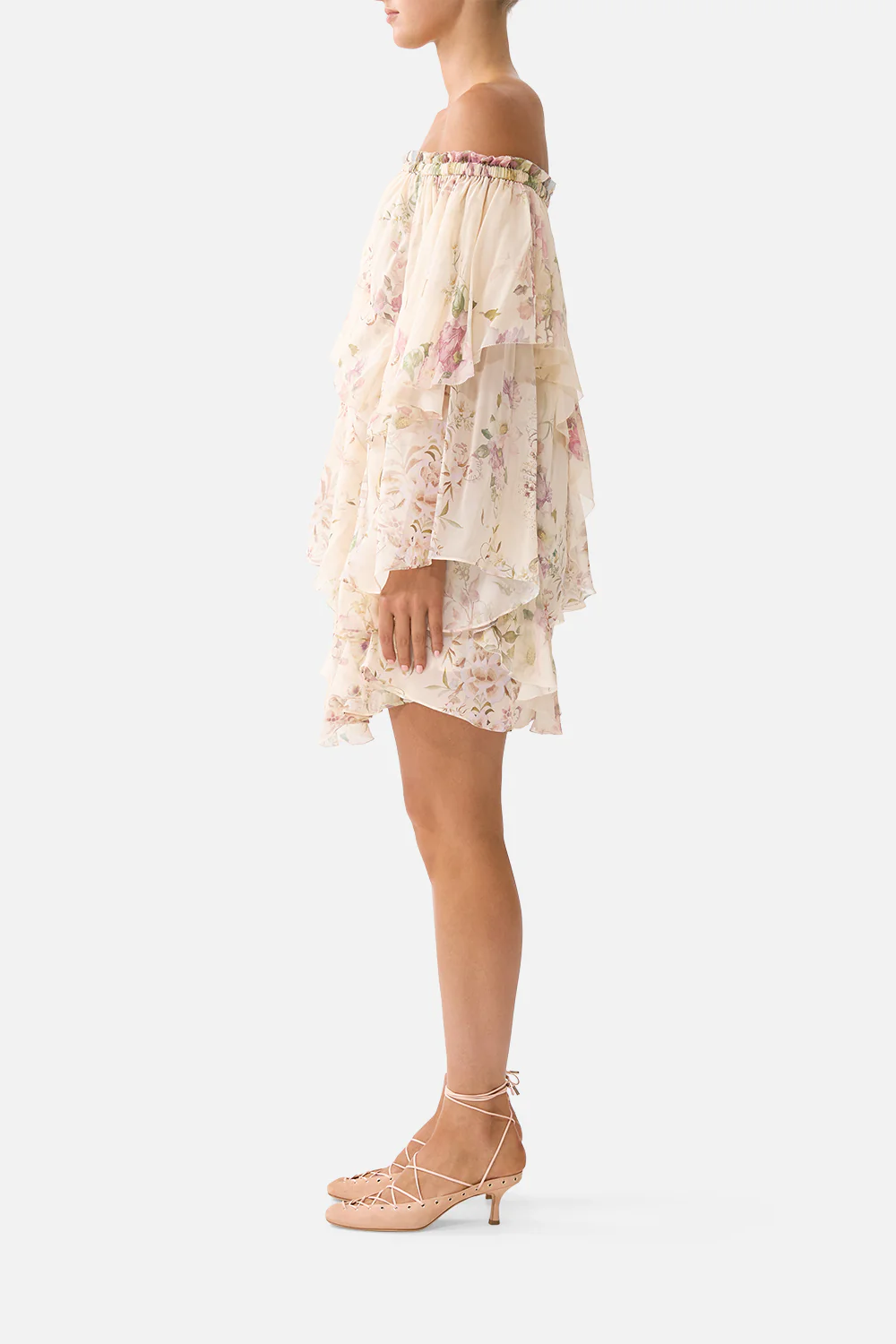 OFF SHOULDER ASSYMETRIC RUFFLE DRESS ADORNED IN ARANJUEZ - Image 4