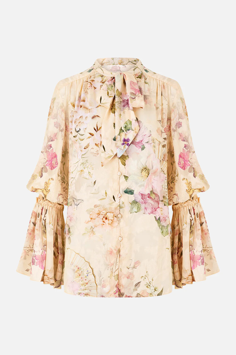 ELASTIC SLEEVE TIE FRONT BLOUSE ADORNED IN ARANJUEZ - Image 3