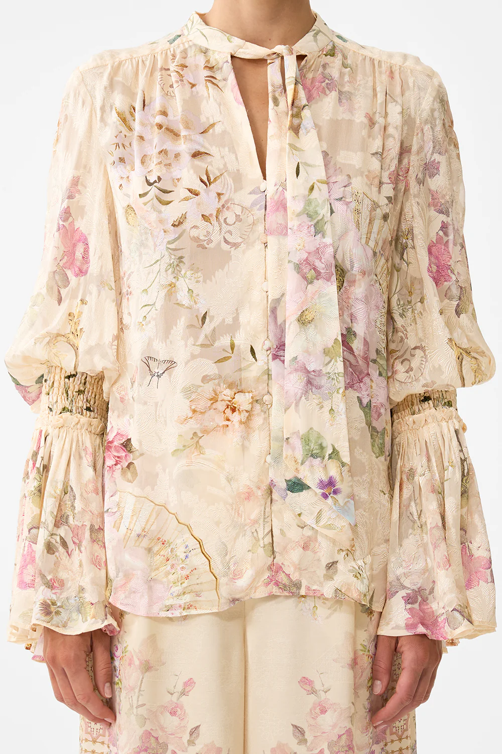 ELASTIC SLEEVE TIE FRONT BLOUSE ADORNED IN ARANJUEZ - Image 6