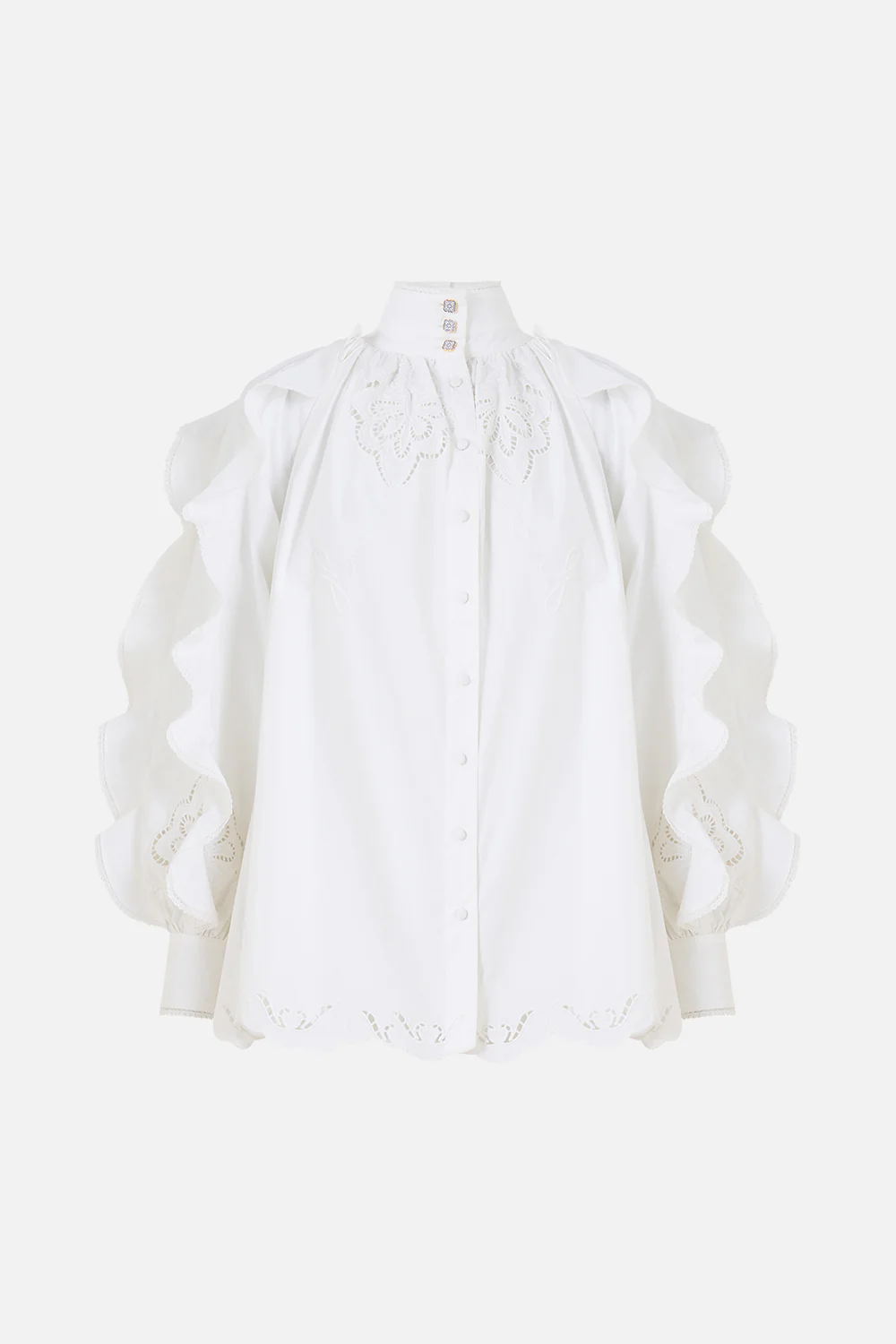 RELAXED BLOUSE WITH FRILL SLEEVE DETAIL - WHITE A TILED WONDERLAND - Image 3