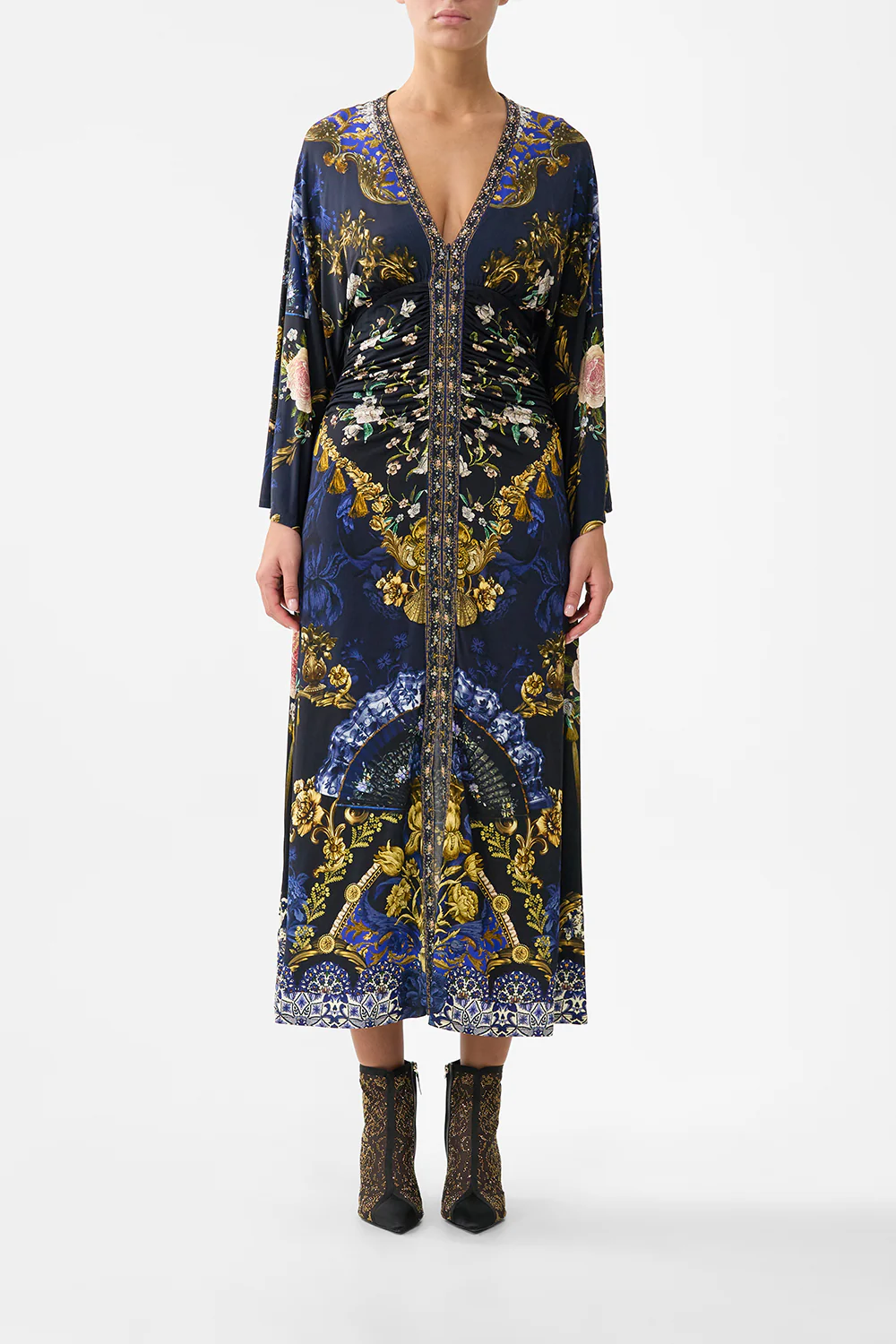 WIDE SLEEVE GATHERED MIDI DRESS NOTES FROM THE BLUE ROOM