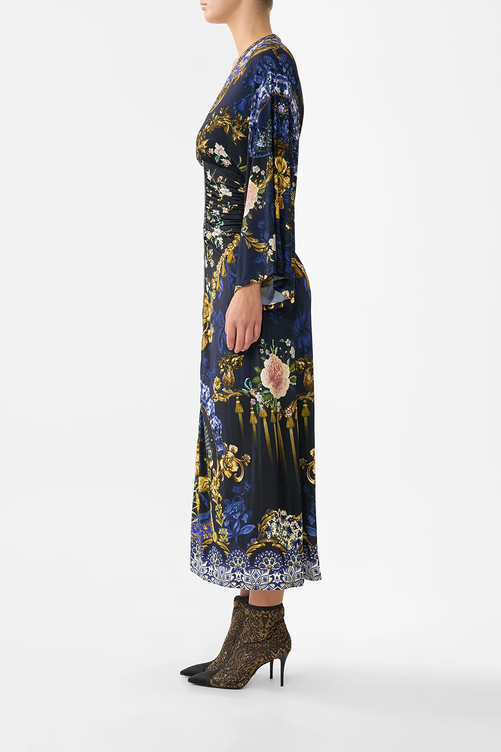 WIDE SLEEVE GATHERED MIDI DRESS NOTES FROM THE BLUE ROOM - Image 4