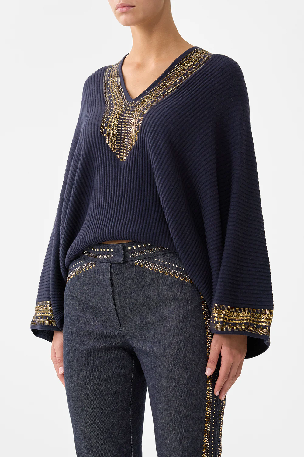 RELAXED V NECK KNIT TOP NOTES FROM THE BLUE ROOM - Image 5