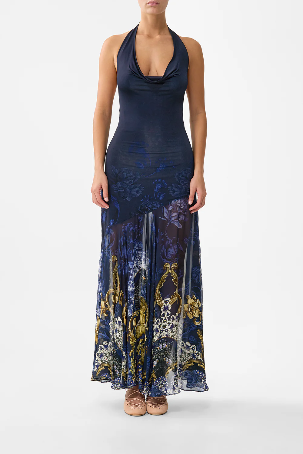 COWL NECK HALTER DRESS NOTES FROM THE BLUE ROOM