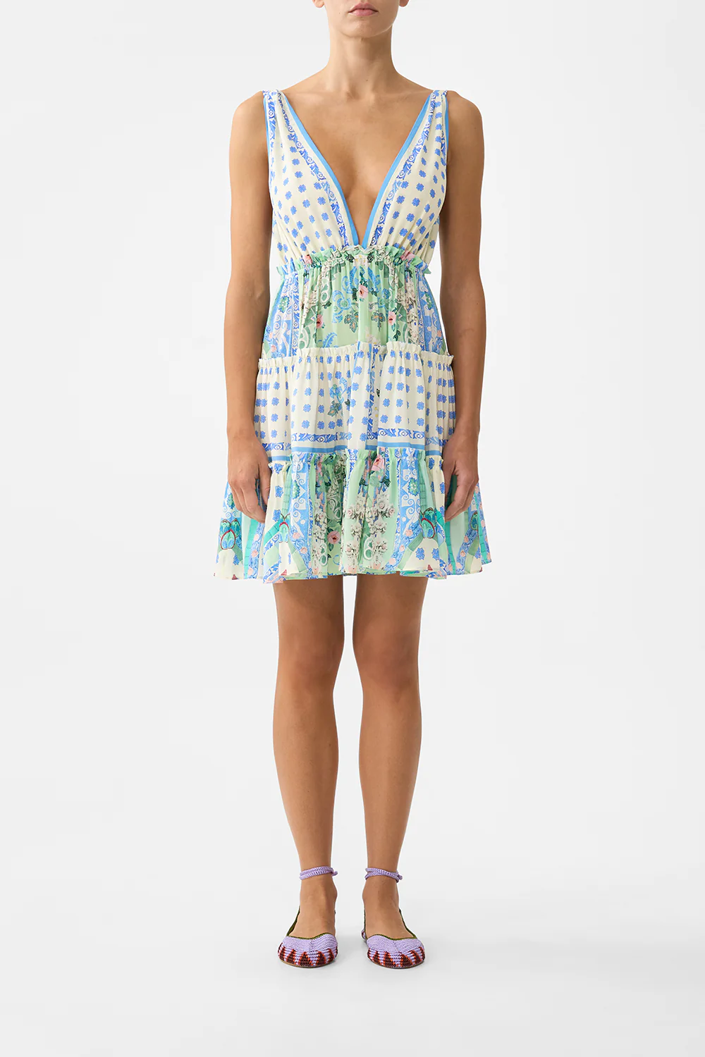 TIERED SHORT DRESS WITH SHOULDER TIES MIDSUMMER MOSAICS