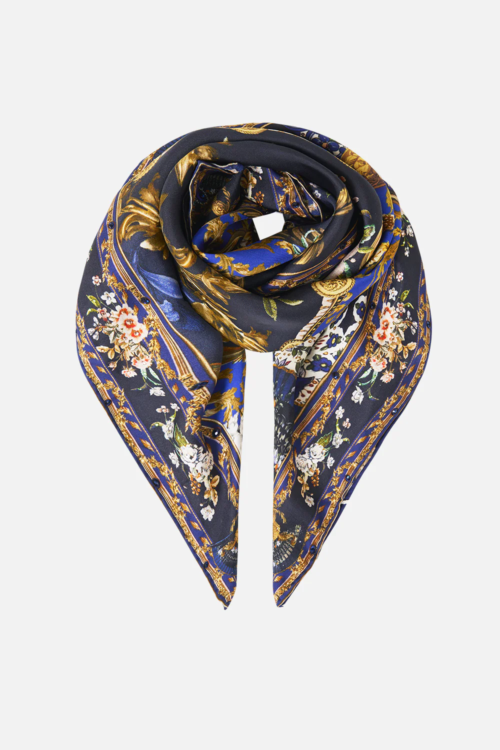 LARGE CRYSTALLED SILK SQUARE SCARF NOTES FROM THE BLUE ROOM