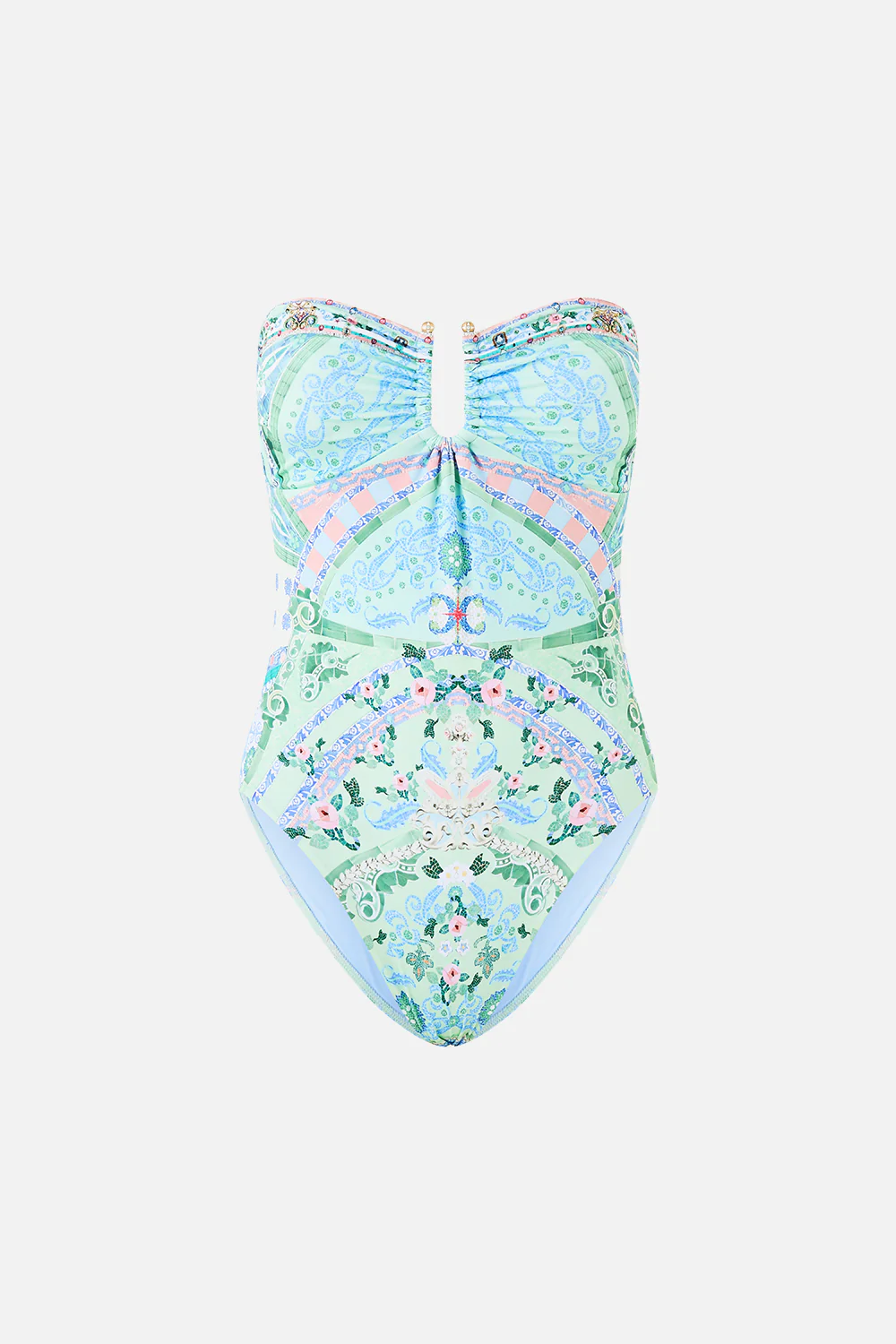 GATHERED BANDEAU ONE PIECE WITH U RING FRONT MIDSUMMER MOSAICS - Image 3
