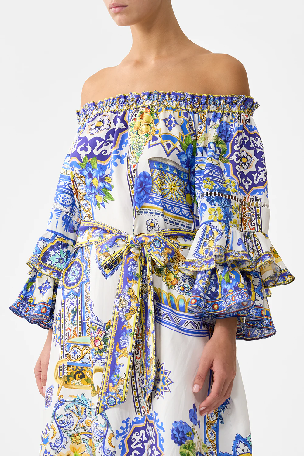 OFF SHOULDER MIDI DRESS WITH FRILL SLEEVE ESPAÑA NIRVANA - Image 5