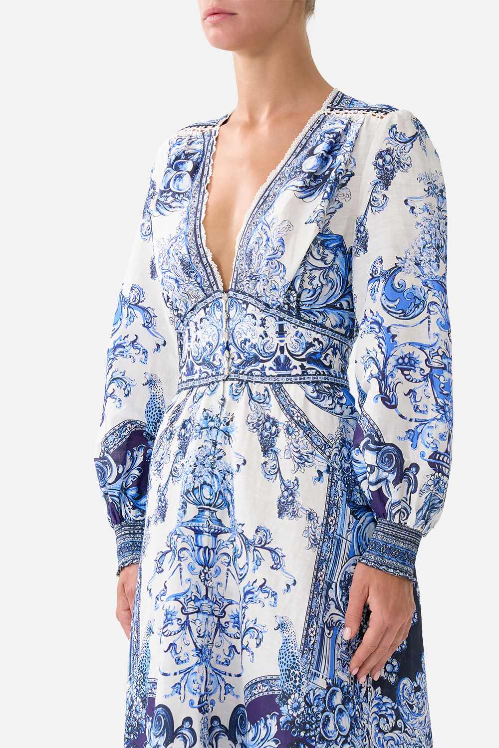BUTTON DRESS WITH SHAPED WAISTBAND A TILED WONDERLAND - Image 5