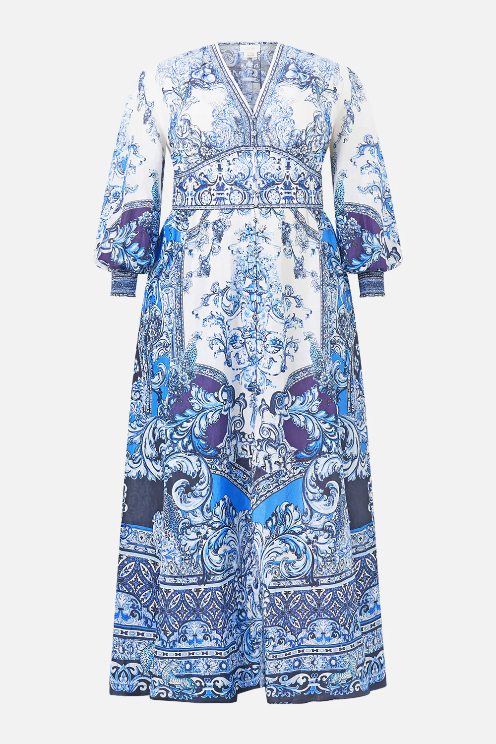 BUTTON DRESS WITH SHAPED WAISTBAND A TILED WONDERLAND - Image 8