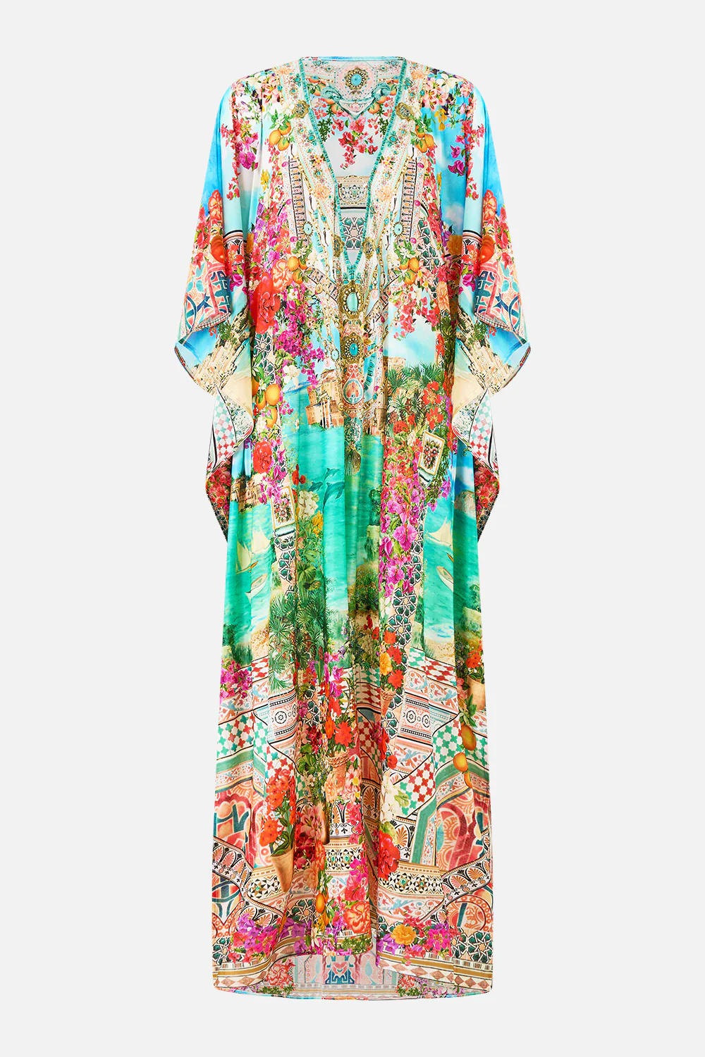 LONG V NECK KAFTAN WITH RING FRONT TRIM MEET ME IN MALLORCA - Image 3