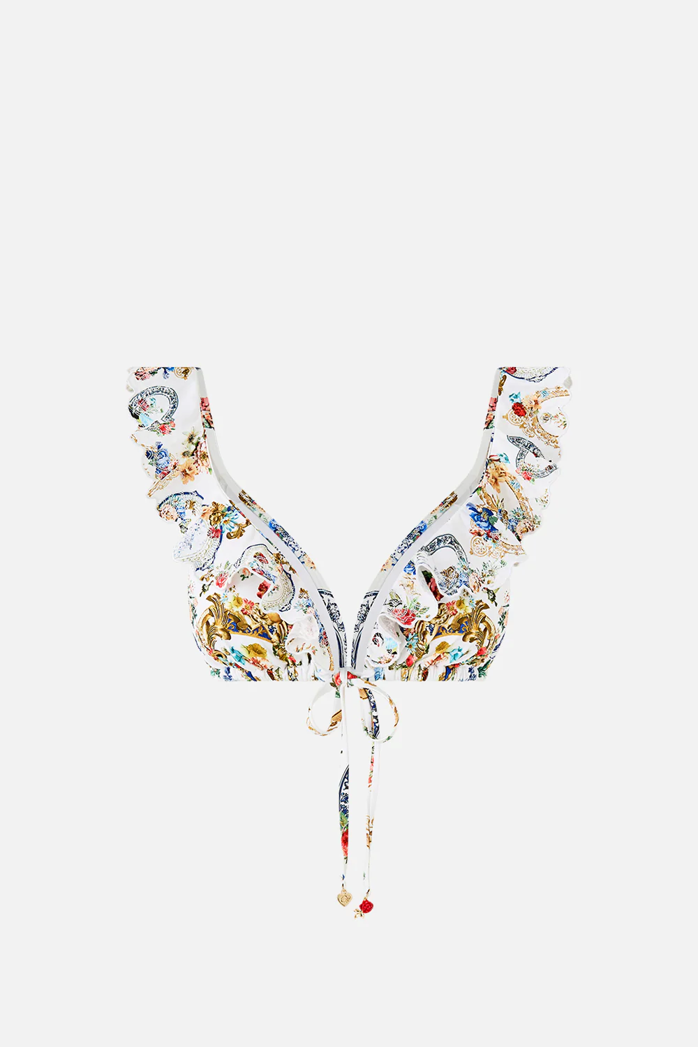 TIE FRONT TRI BIKINI TOP WITH FRILL NECK THE POTTERY PARLOUR - Image 3