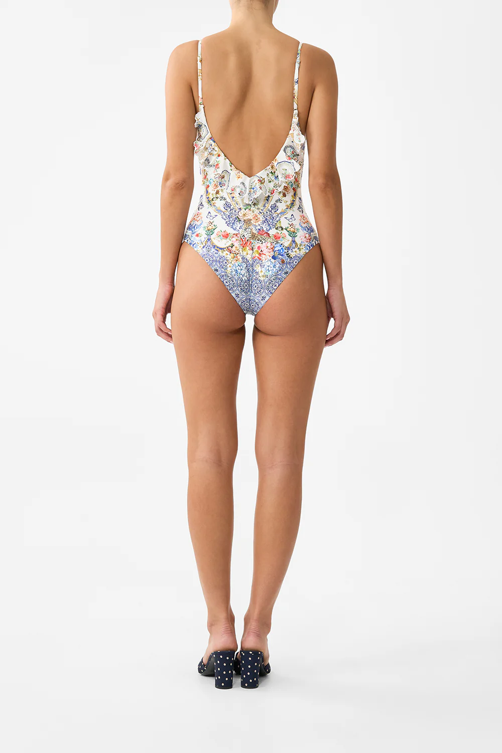 PLUNGE V NECK ONE PIECE WITH FRILL AND TRIM THE POTTERY PARLOUR - Image 2