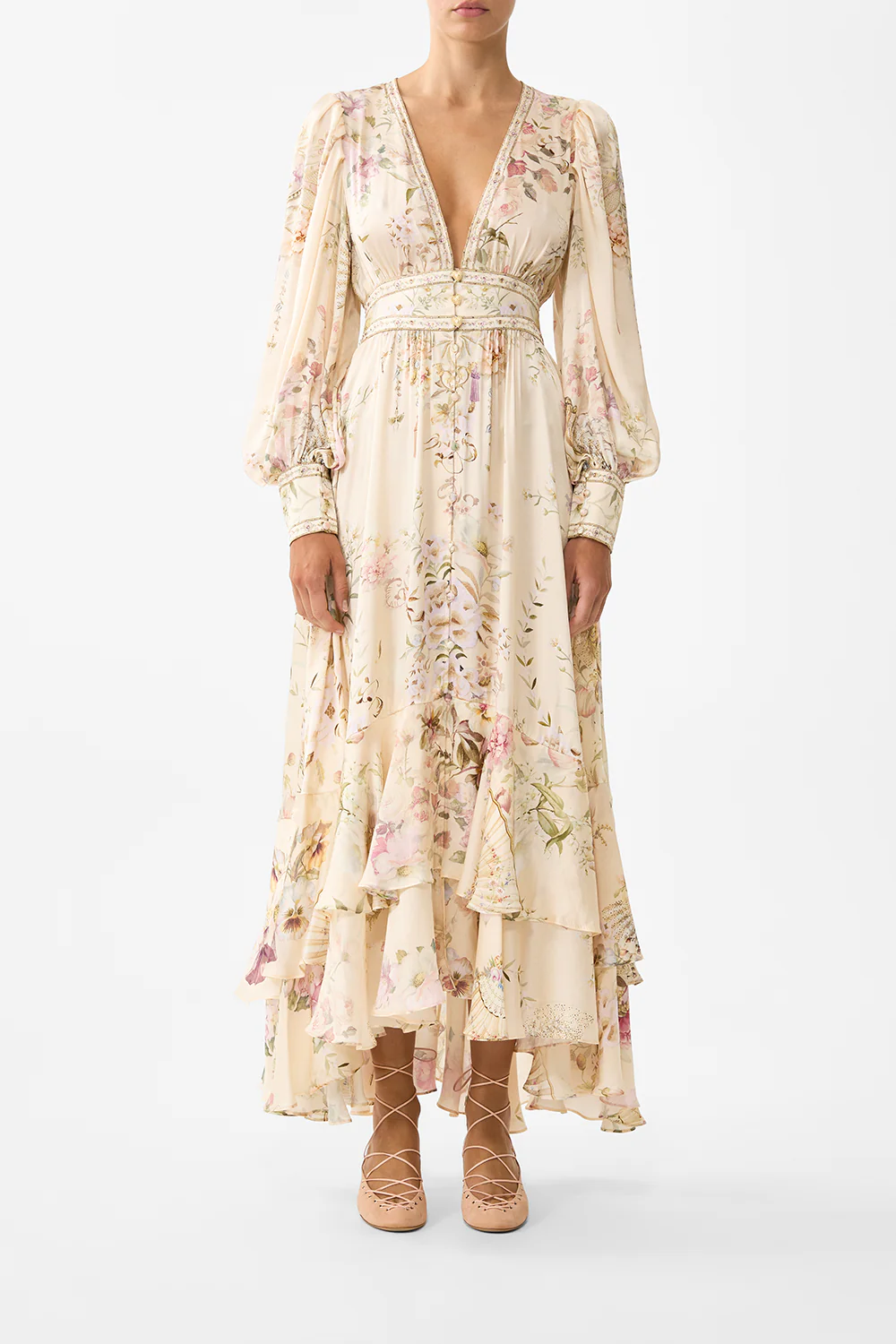 LONG BUTTON FRONT DRESS ADORNED IN ARANJUEZ