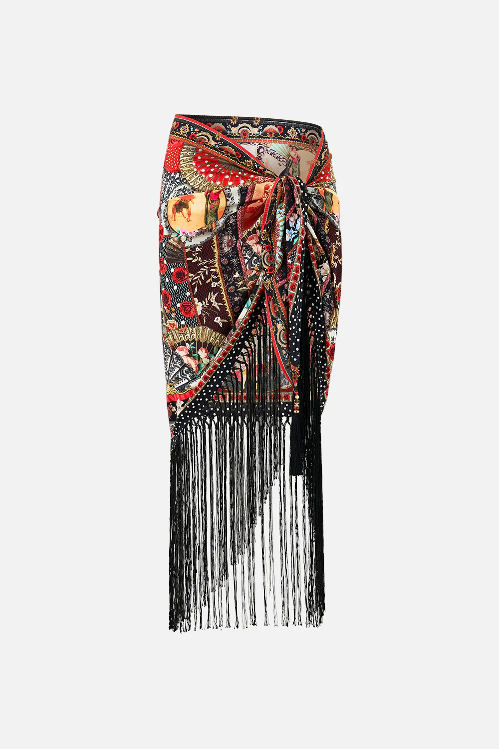 WOVEN SHORT SARONG WITH LONG FRINGE TRIM DAUGHTERS OF DUENDE - Image 3