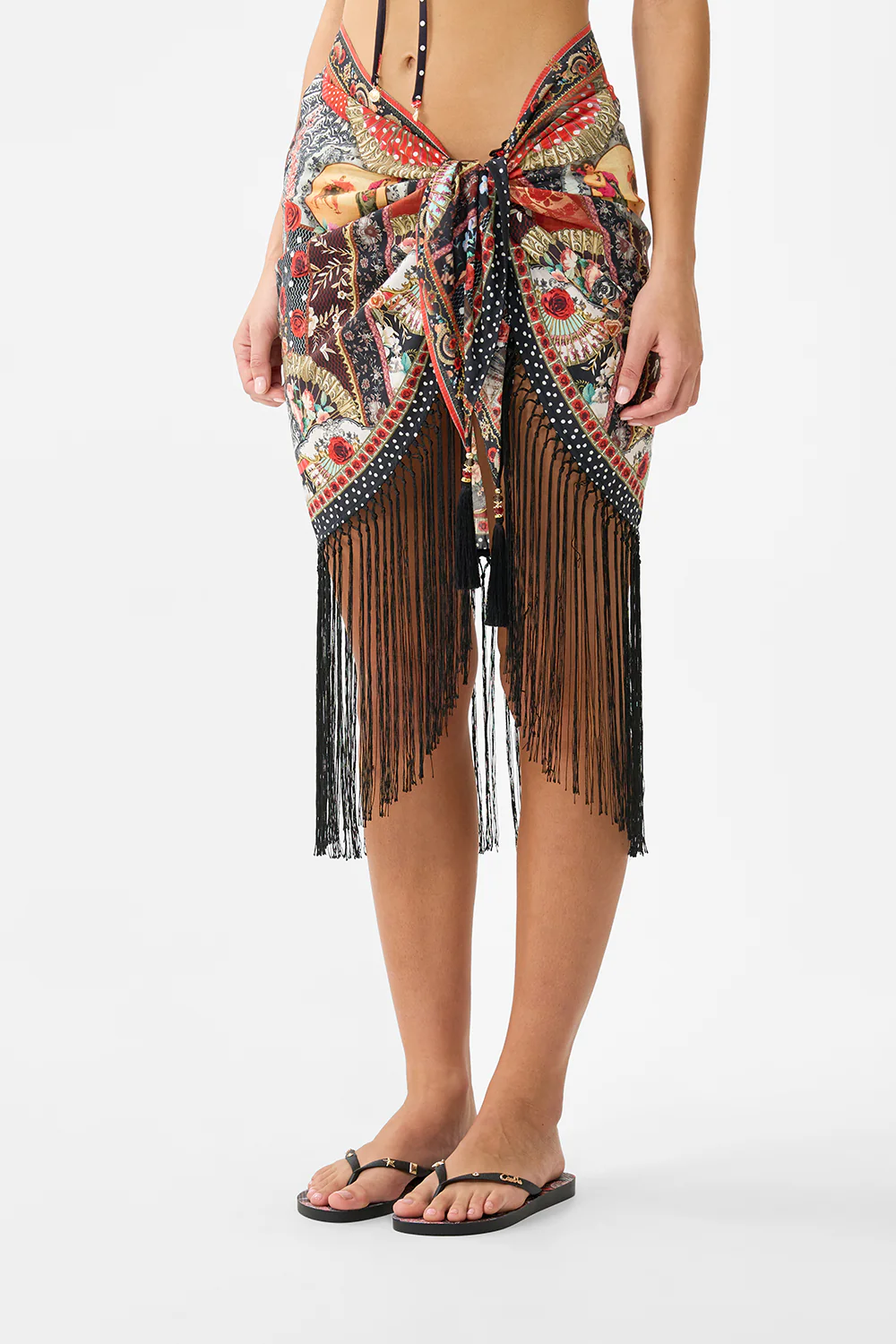 WOVEN SHORT SARONG WITH LONG FRINGE TRIM DAUGHTERS OF DUENDE - Image 5