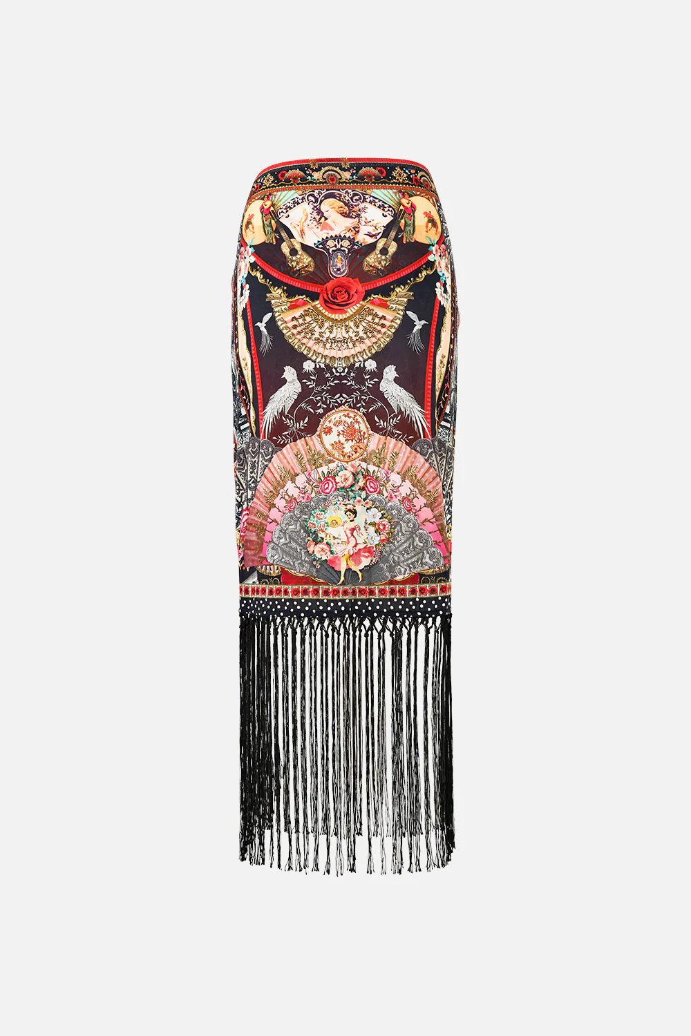 WOVEN SHORT SARONG WITH LONG FRINGE TRIM DAUGHTERS OF DUENDE - Image 6