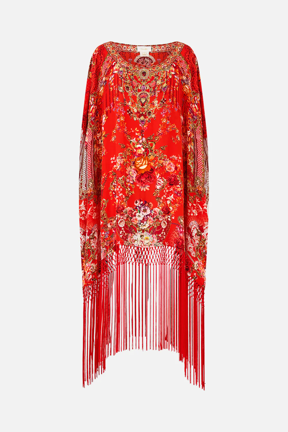 SHORT ROUND NECK KAFTAN WITH FRINGING OLÉ OLÉ - Image 3