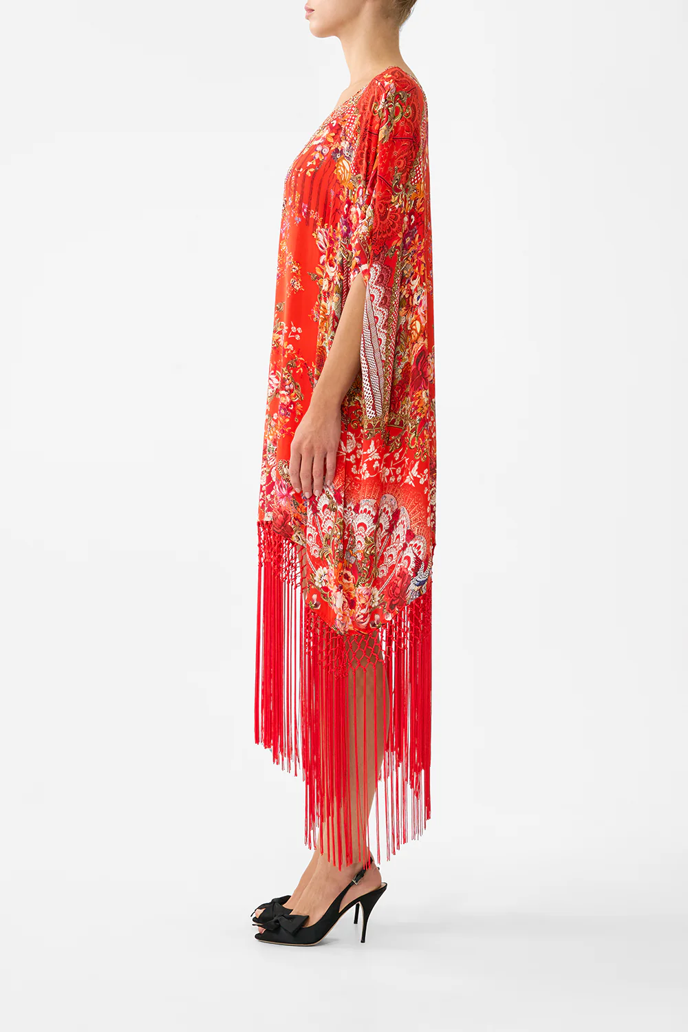 SHORT ROUND NECK KAFTAN WITH FRINGING OLÉ OLÉ - Image 4