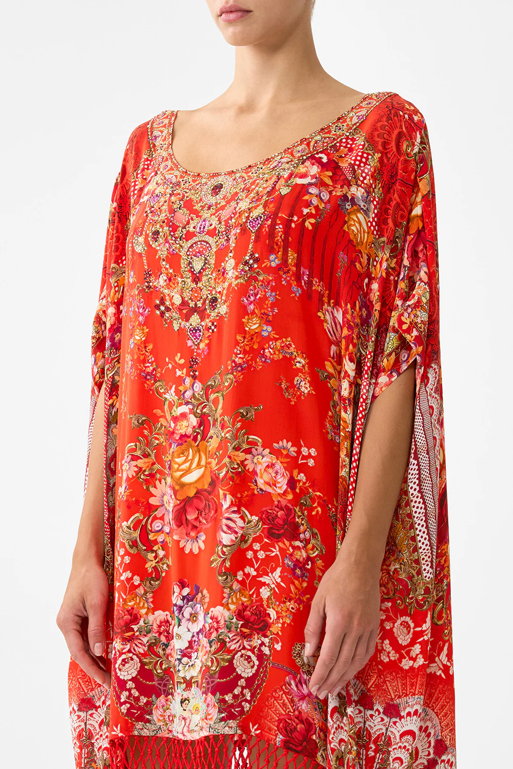 SHORT ROUND NECK KAFTAN WITH FRINGING OLÉ OLÉ - Image 5