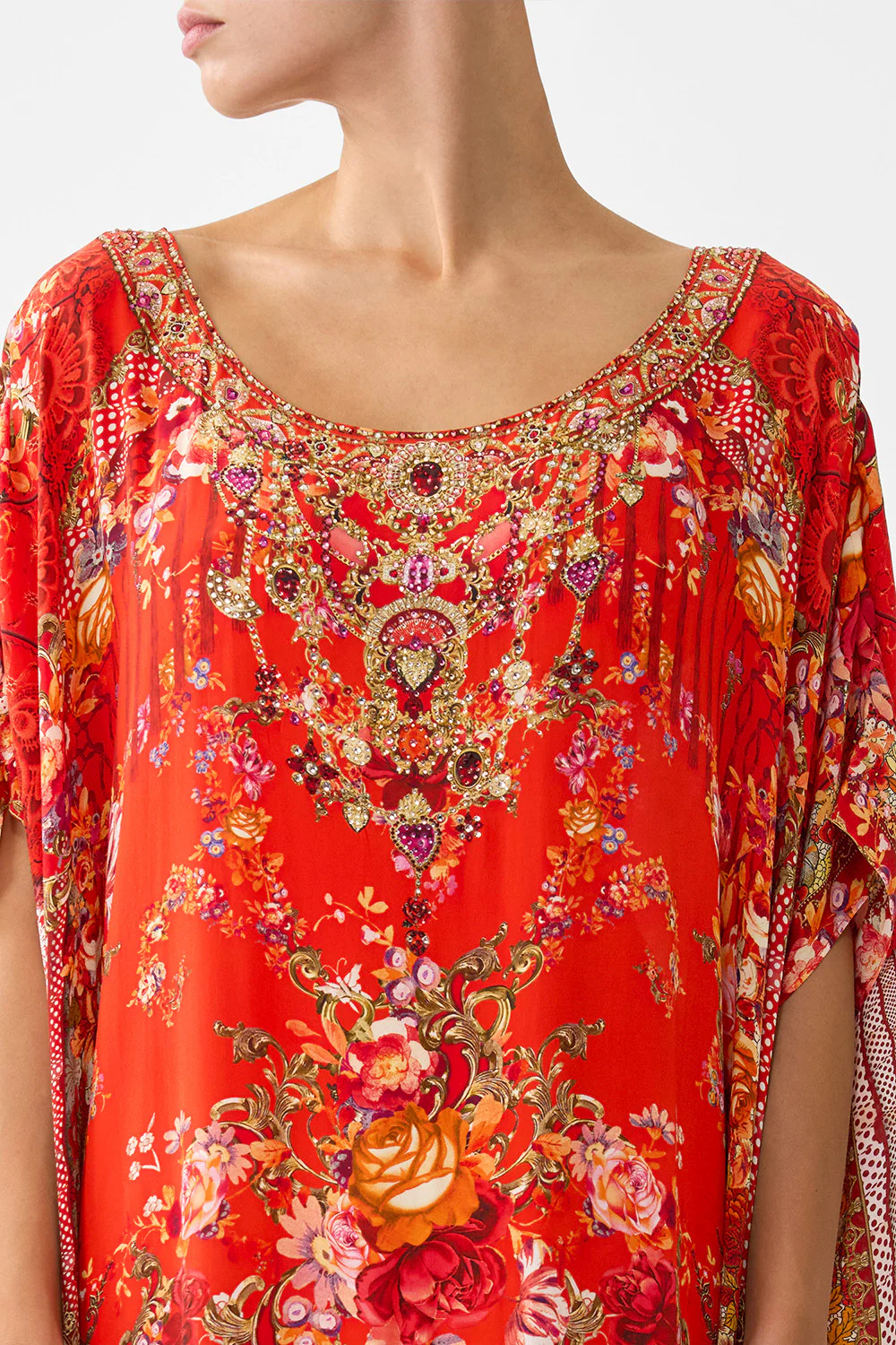 SHORT ROUND NECK KAFTAN WITH FRINGING OLÉ OLÉ - Image 6