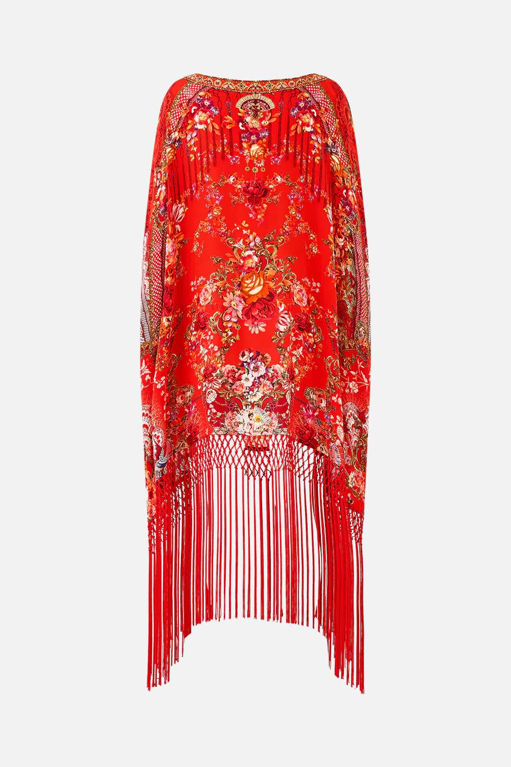 SHORT ROUND NECK KAFTAN WITH FRINGING OLÉ OLÉ - Image 8