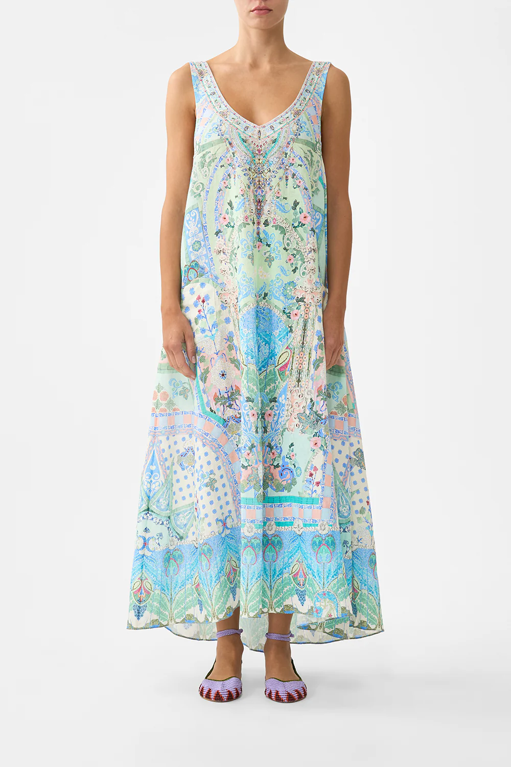 V NECK POCKET DRESS WITH LOW BACK MIDSUMMER MOSAICS