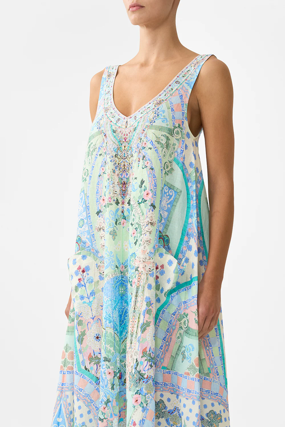 V NECK POCKET DRESS WITH LOW BACK MIDSUMMER MOSAICS - Image 5