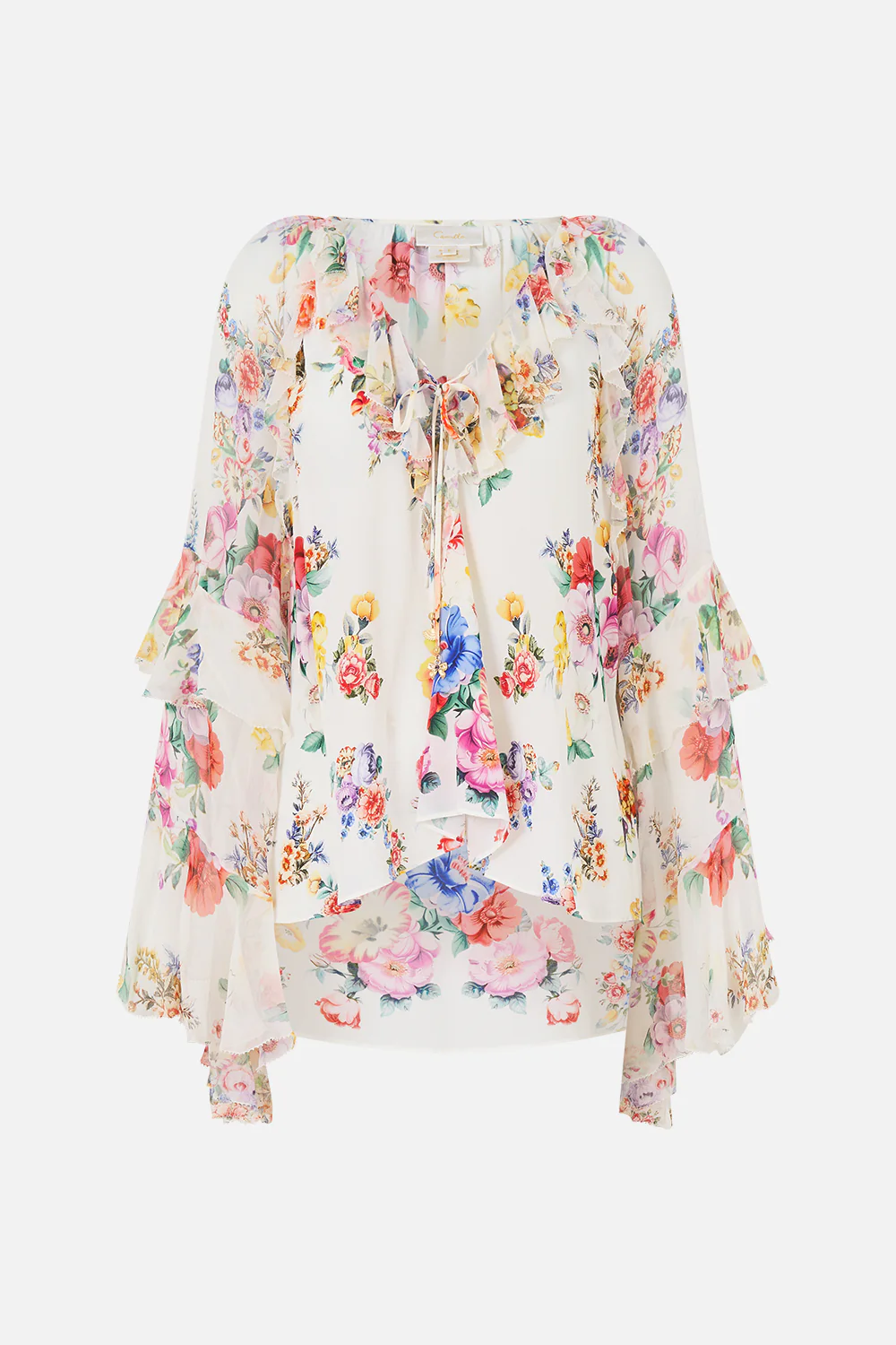 LACE UP V NECK BLOUSE WITH CASCADE RUFFLES I LEFT MY HEART IN GRANADA - Image 3