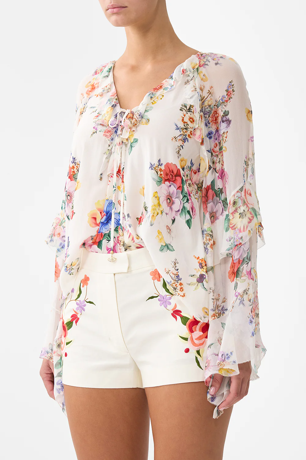 LACE UP V NECK BLOUSE WITH CASCADE RUFFLES I LEFT MY HEART IN GRANADA - Image 5