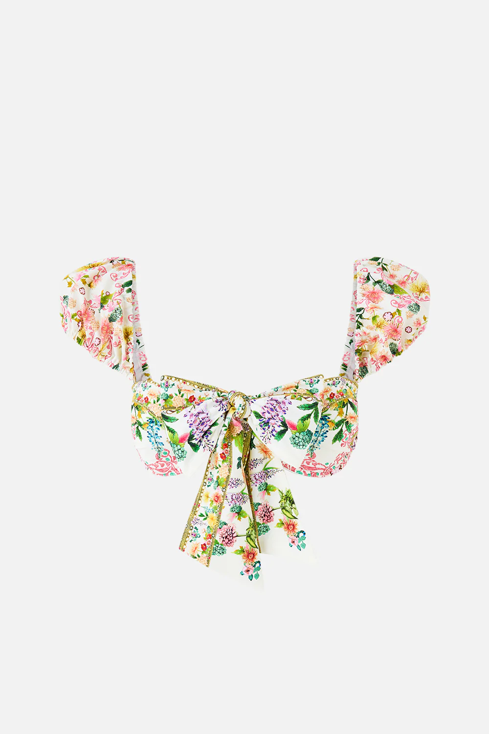 TIE FRONT UNDERWIRE BIKINI TOP WITH PUFF SLEEVE THE CALL OF CATALONIA - Image 3