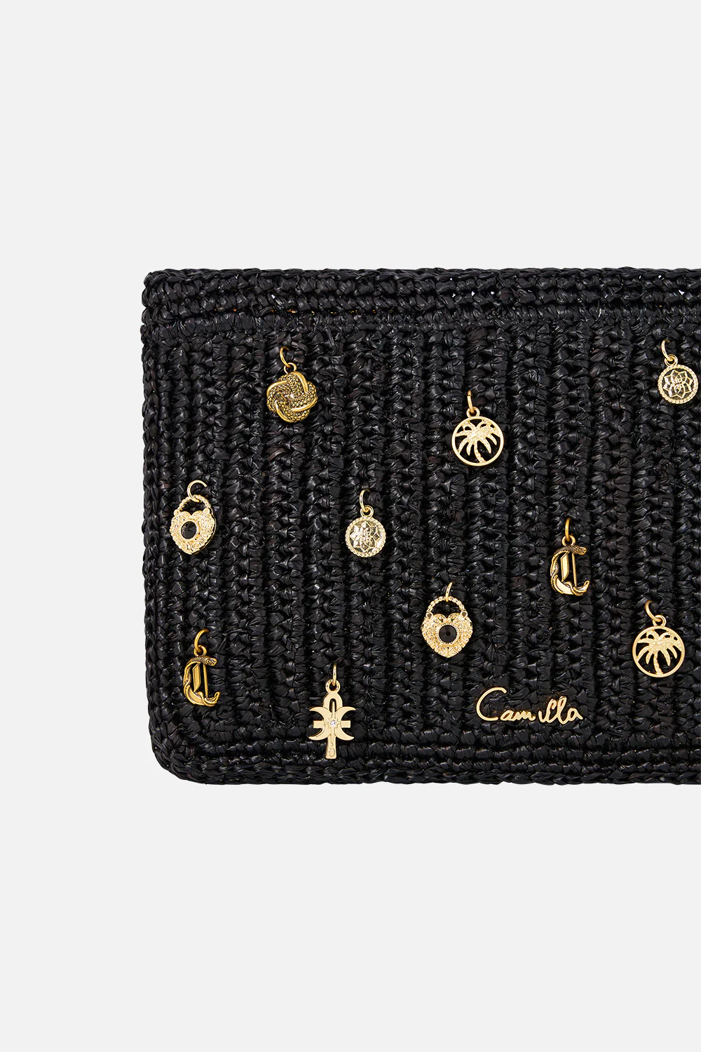 RAFFIA CLUTCH WITH CHARMS SOLID BLACK - Image 3